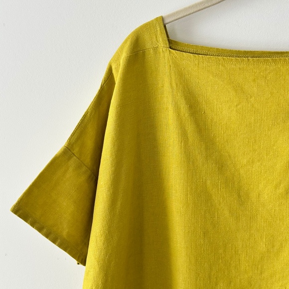 NotPerfectLinen 100% Linen Chartreuse Yellow Green Shift Dress - Picture 5 of 16
